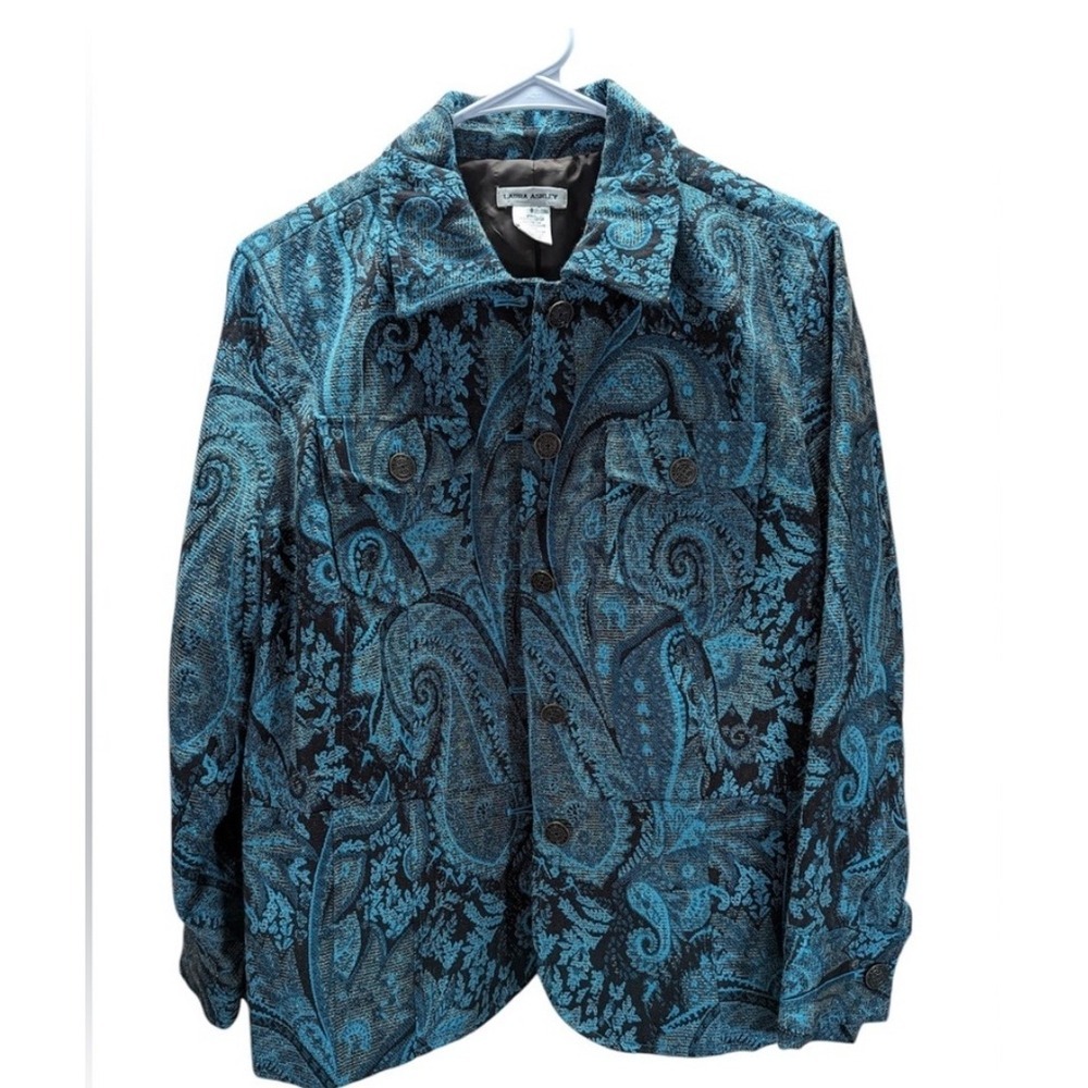 Laura Ashley Paisley Brocade Jacket Blazer Teal Black Women's Size S